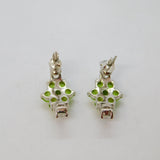 Pair of Sterling Silver Peridot Cluster & Spinel Stud Earrings Modern c1990