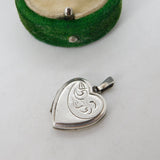 Sterling Silver Floral Pattern Heart Locket Charm Pendant Vintage c1970