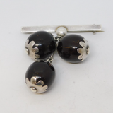 Sterling Silver & Mounted Betel Nut Drop Bar Brooch Antique c1920 Art Deco