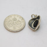 Sterling Silver Baltic Amber Cabochon Set Heart Charm Pendant Vintage c1970
