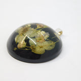 Sterling Silver Miniature Flowers Domed Black Resin Charm Pendant Vintage c1970