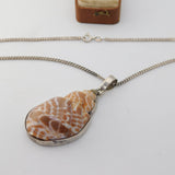 Large Sterling Silver Mounted Conch Shell Pendant Necklace Vintage c1980