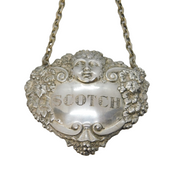 Sterling Silver Cherub Pattern 'Scotch' Decanter Label Vintage Birmingham