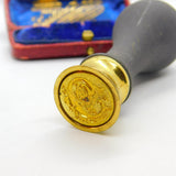 Plaster Handle & Carved Brass Floral Desk Seal Stamp Antique c1940 Art Deco