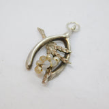 Sterling Silver Good Luck Wishbone Beaded Charm Pendant Vintage c1970s
