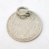 Sterling Silver Victorian Threepence Coin Charm Pendant Antique 1891