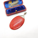 Large Sterling Silver & Red Jasper Drop Form Pendant Vintage c1980