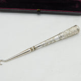 Victorian Boxed Sterling Silver Floral Button Hook Antique 1894 Birmingham