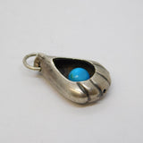 Navajo Sterling Silver & Turquoise Set Bear Claw Drop Pendant Vintage c1970