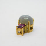 9ct Yellow Gold, Cats Eye & Emerald Cut Amethyst Drop Pendant Vintage