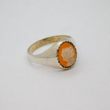 Sterling Silver Carved Shell Cameo Signet Ring Vintage 1976 London Size O