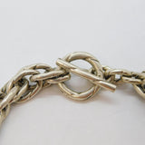 Sterling Silver Chunky Textured Double Link Chain T-Bar Bracelet Modern c1990
