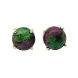 Pair of Sterling Silver Rainbow Flourite Round Stud Earrings Vintage c1970