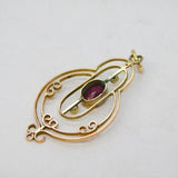 Edwardian 9ct Yellow Gold & Bohemian Garnet Lavalier Pendant Antique c1910s