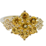 Sterling Silver 7 Citrine & White Sapphire Cluster Ring Vintage c1970 Size N 1/2