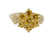 Sterling Silver 7 Citrine & White Sapphire Cluster Ring Vintage c1970 Size N 1/2