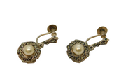 Pair of Sterling Silver Pearl & Marcasite Deco Screw Back Earrings Antique c1930