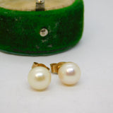 9ct Yellow Gold & Simulated Pearl Set Stud Earrings Vintage c1970