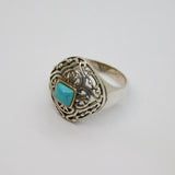 Sterling Silver Cabochon Turquoise Patterned Dress Ring Vintage c1970 Size M