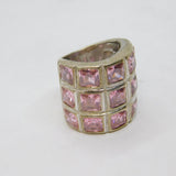 Sterling Silver 15 Pink CZ Wide Band Statement Ring Modern c2000 Size L 1/2