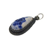 Sterling Silver Delft Ceramic Windmill Drop Charm Pendant Vintage c1970s