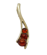Sterling Silver 3 Baltic Amber Rounds Wishbone Charm Pendant Vintage c1970