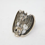 Chunky Sterling Silver Bat & Skull Bikers Ring Vintage c1990s