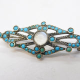 Austro-Hungarian Sterling Silver, Moonstone & Turquoise Brooch Antique