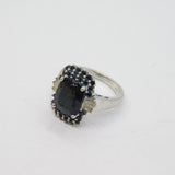 Sterling Silver Black & Clear Crystal Deco Style Dress Ring Vintage c1970 Size O