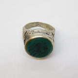 20th Century White Metal Green Agate Horse Signet Ring Antique c1920