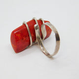 Sterling Silver Chunky Red Jasper Studio Statement Ring Vintage c1970 Size Q 1/2
