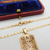 Rose Gold on Sterling Silver Floral Pattern Drop Pendant Vintage c1990