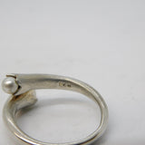Sterling Silver Two-Pearl Set Floral Form Crossover Ring Vintage c1970