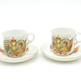 Pair of Tuscan China King George V Coronation Tea Cup & Saucers Antique 1911