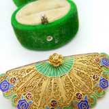 Chinese Export Sterling Silver Gilt Enamel Filigree Fan Brooch Vintage c1950