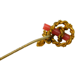 Victorian Gilt Metal & Coral Baton Knot Form Stick Pin Antique c1880
