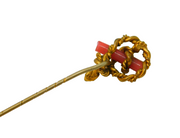Victorian Gilt Metal & Coral Baton Knot Form Stick Pin Antique c1880