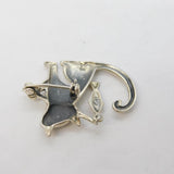 Sterling Silver Cat with Fish on Rod Brooch Pin Vintage c1990
