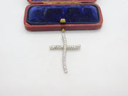 Sterling Silver Wavy Crucifix with Diamond Paste Charm Pendant Vintage c1970