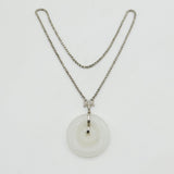 Sterling Silver & White Jadeite Large Swirl Pendant Necklace Vintage c1980-
