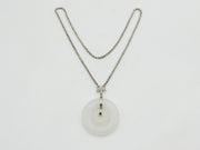 Sterling Silver & White Jadeite Large Swirl Pendant Necklace Vintage c1980-