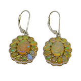 Sterling Silver Carved Happy Buddha Water Opal Leverback Earrings Vintage c1970