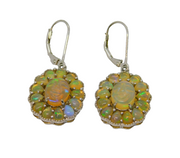 Sterling Silver Carved Happy Buddha Water Opal Leverback Earrings Vintage c1970