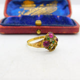 Victorian 9ct Yellow Gold, Amethyst, Seed Pearl & Paste Sweetheart Ring 1871