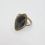 Sterling Silver Morpho Butterfly Wing Ellipse Dress Ring Antique c1930 Size H