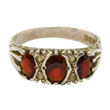 Sterling Silver Triple Garnet & Spinel Patterned Boat Ring Vintage c1970 Size S