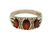Sterling Silver Triple Garnet & Spinel Patterned Boat Ring Vintage c1970 Size S