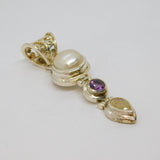 Sterling Silver Pearl, Amethyst & Moonstone Hinged Drop Pendant Modern c2000s
