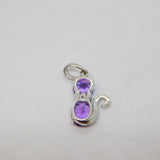 Sterling Silver Amethyst & Diamond Set Sitting Cat Charm Pendant Vintage c1970