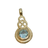 Sterling Silver Celtic Style Blue Topaz Set Drop Charm Pendant Vintage c1970